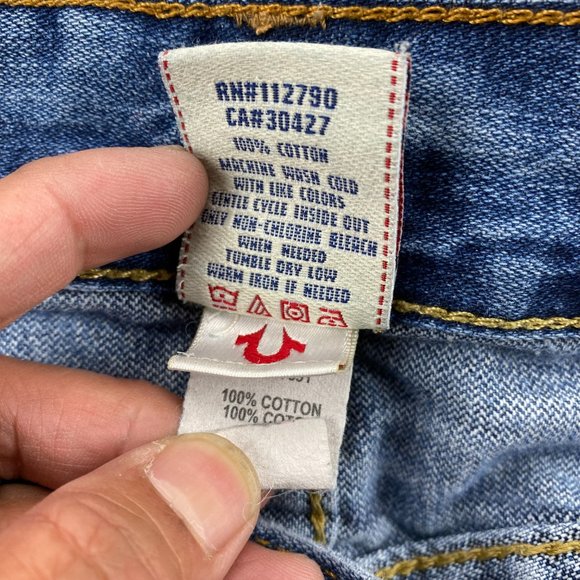 Vintage True Religion Jeans Women 29 Blue Denim Beaded Distressed Rip Ricky Pant - Picture 7 of 16